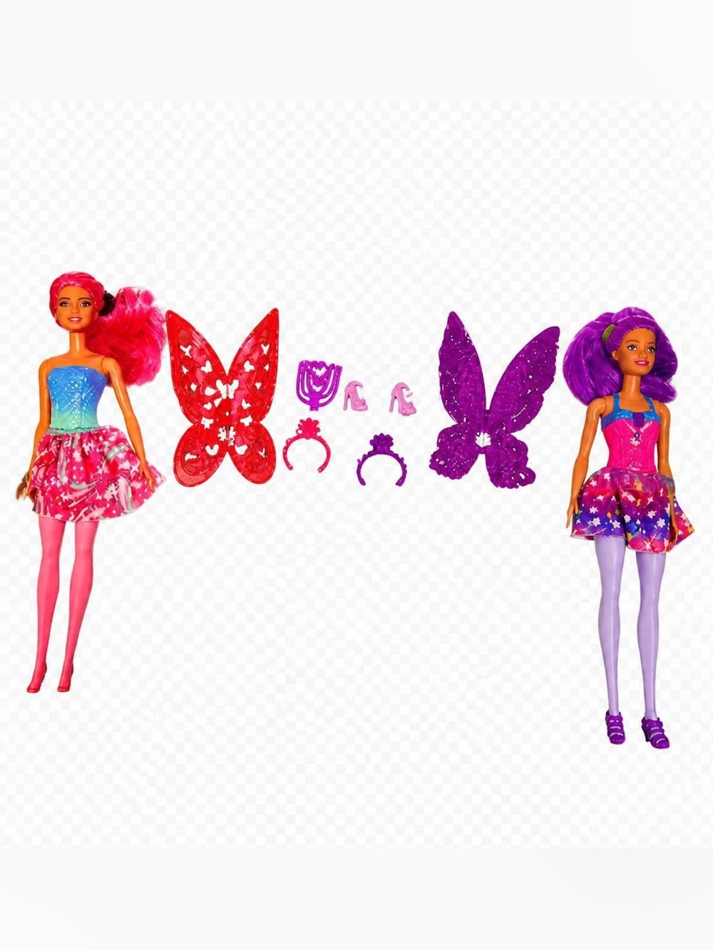 Barbie Pink and Purple Fairy Dolls with Red and Purple Wings